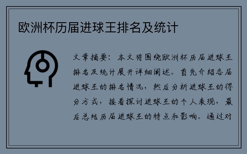 欧洲杯历届进球王排名及统计